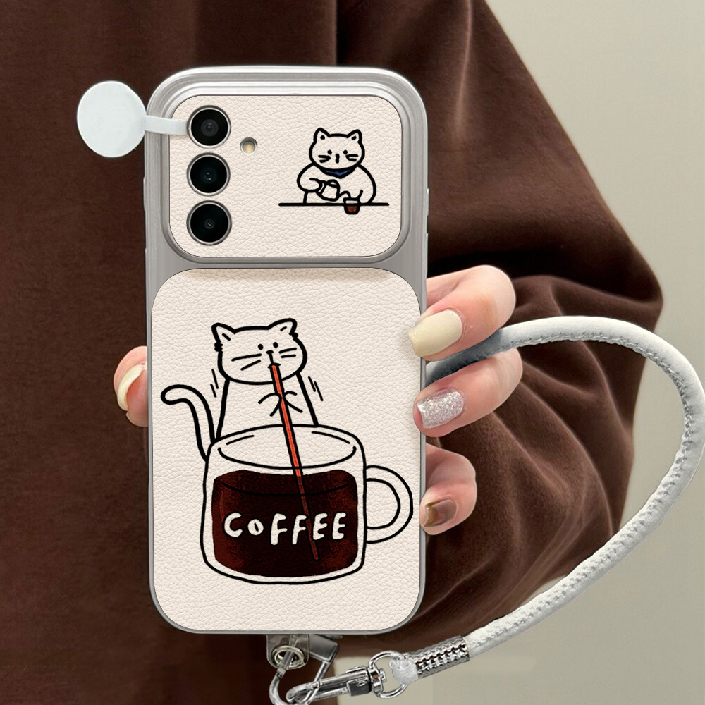 Phone Cases Cat - جراب هاتف بتصميم قطة لطيفة وقهوة