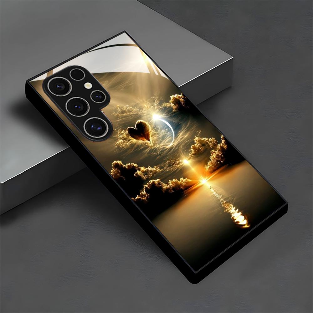 Phone Cases For Samsung S21 5G - جراب هاتف زجاجي بتصميم غروب الشمس