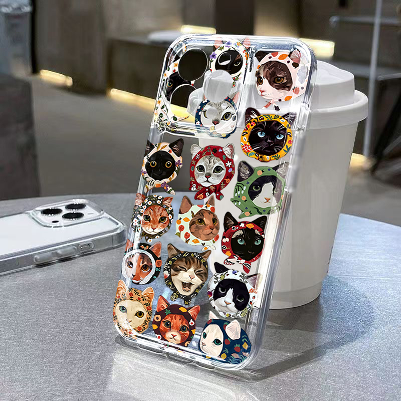 Phone Cases Cat - غطاء هاتف شفاف بتصميم قطة لطيفة