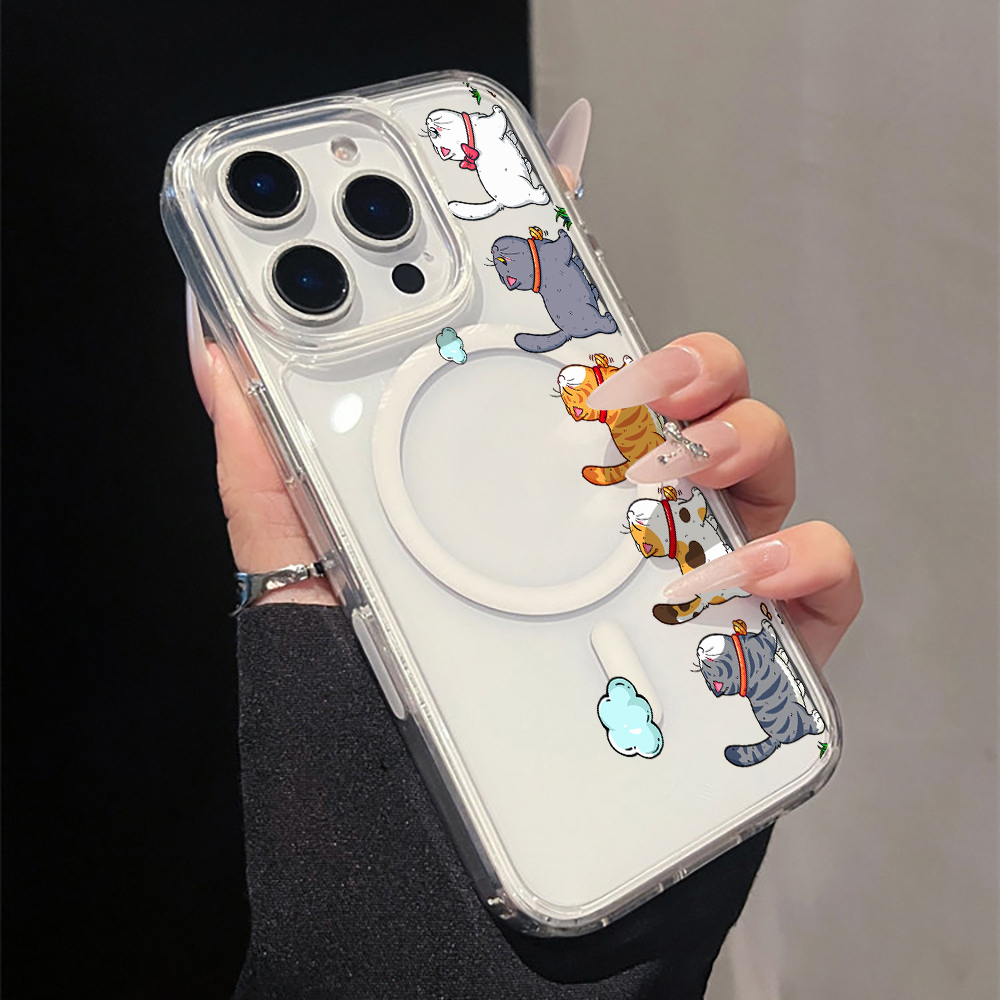 Phone Cases Cat - غطاء هاتف شفاف بتصميم قطة كرتونية